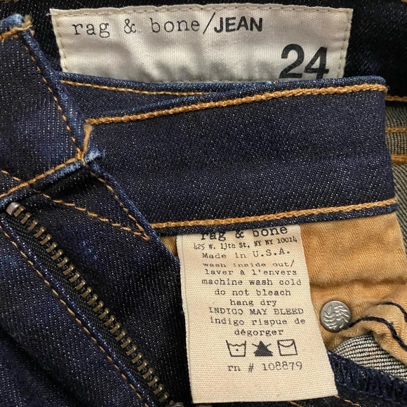 Rag & Bone Mid Rise Skinny Jean Harrow Dark Blue Wash 24 - Picture 2 of 16